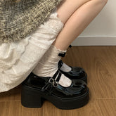 Thick Bottom Round Toe Leather Shoes Women's All-match